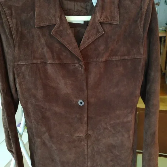 Vintage Brown Suede Leather Jacket Button Up Size M - Picture 2 of 7